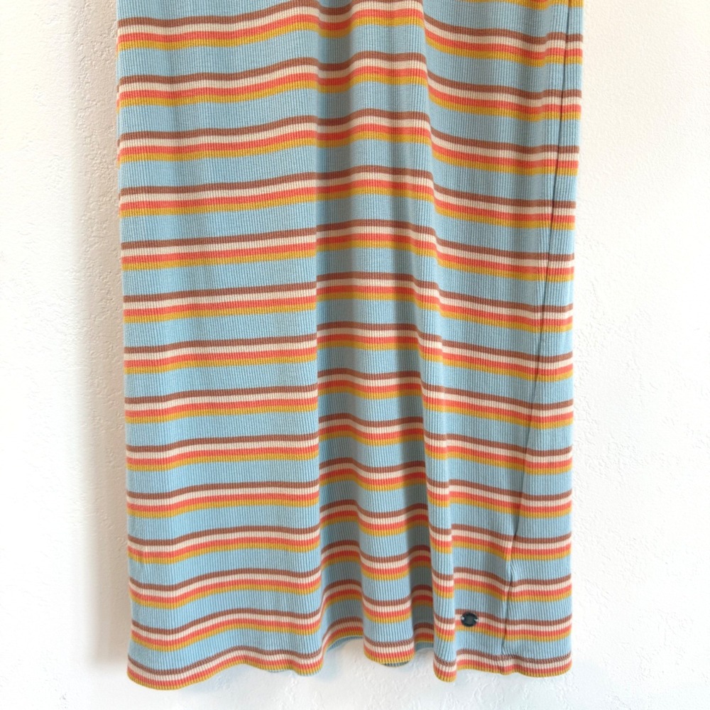 Roxy Ribbed Midi Dress M Blue Orange Striped Lettuce Edge‎ Retro Coastal Preppy - Picture 6 of 14